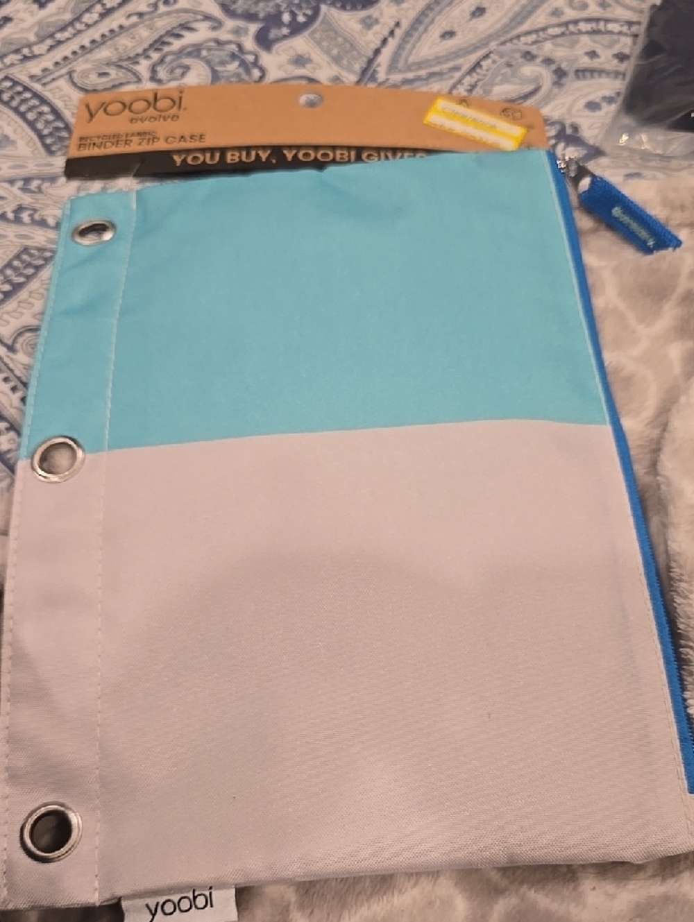 ❤️10/$10 Yoobi Aqua & Light Gray Binder Zip Case